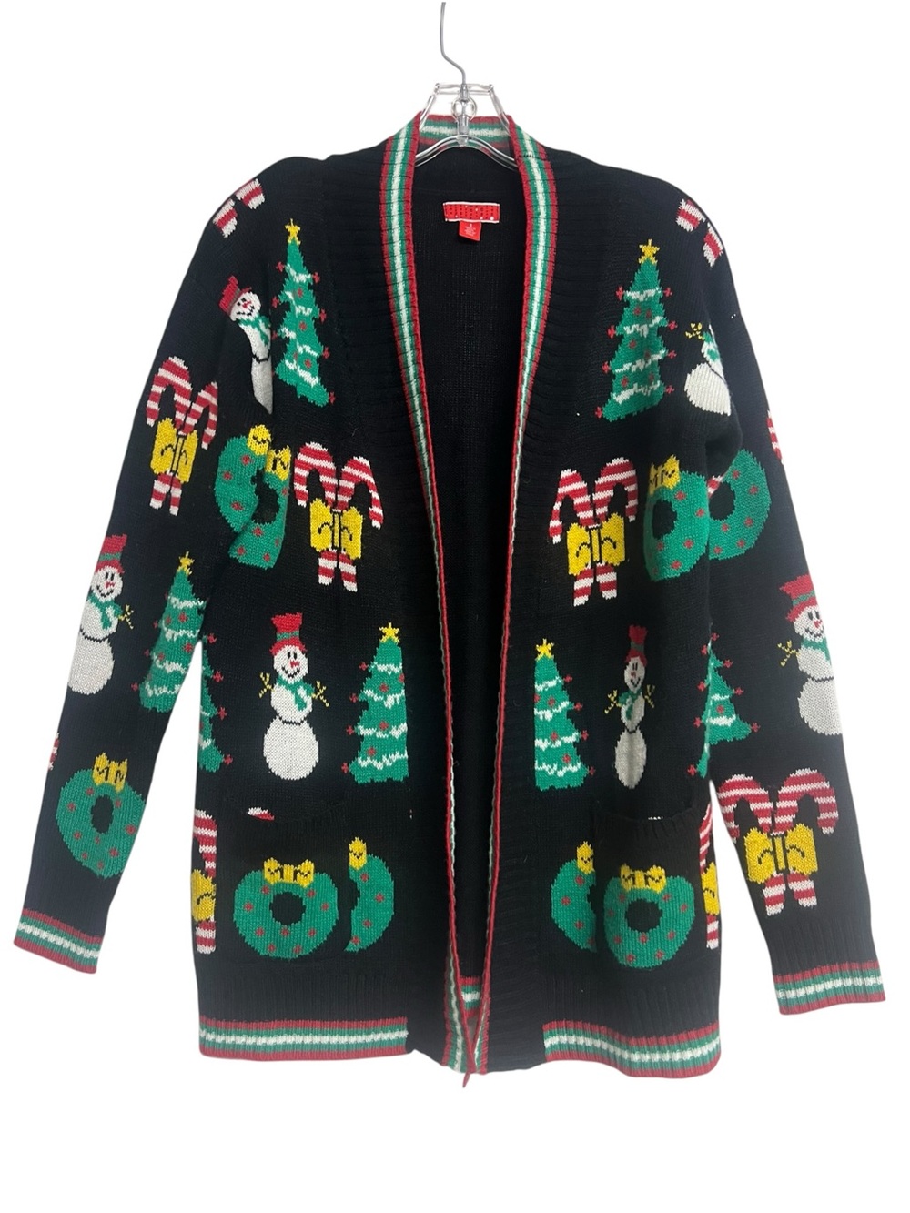 Holiday Motif Open-Front Christmas Cardigan Sweater Festive Knit Fair Isle Ugly